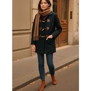 APC Paris S Wax Coated Leather Toggle Duffle Coat $495 Plaid Lined Jacket Black